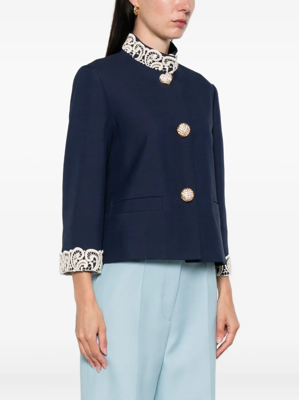 Valentino Garavani lace-trimmed button-detail jacket Blauw