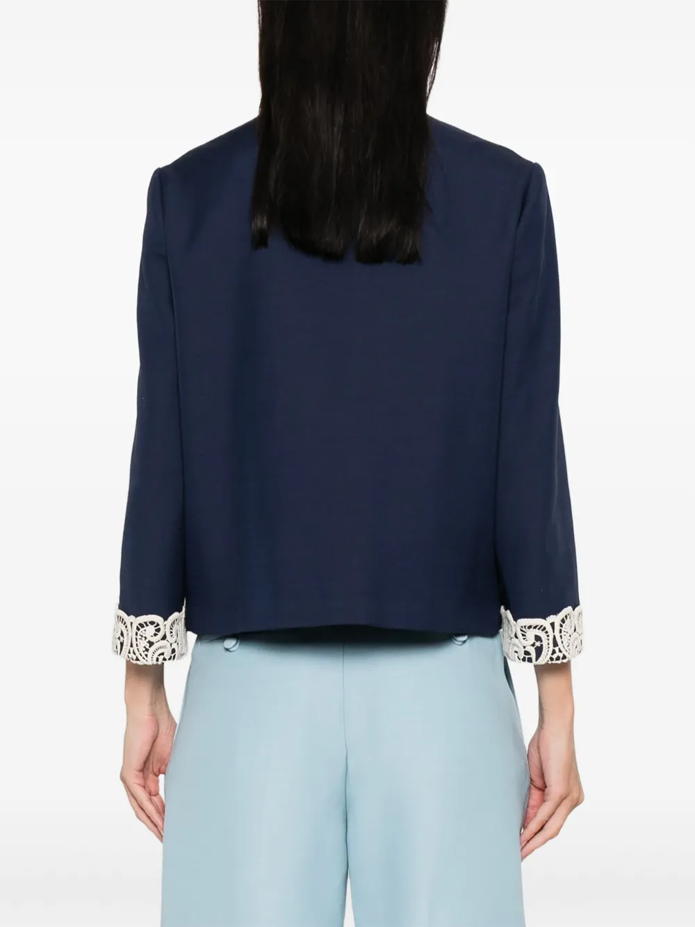 Valentino Garavani lace-trimmed button-detail jacket Blauw