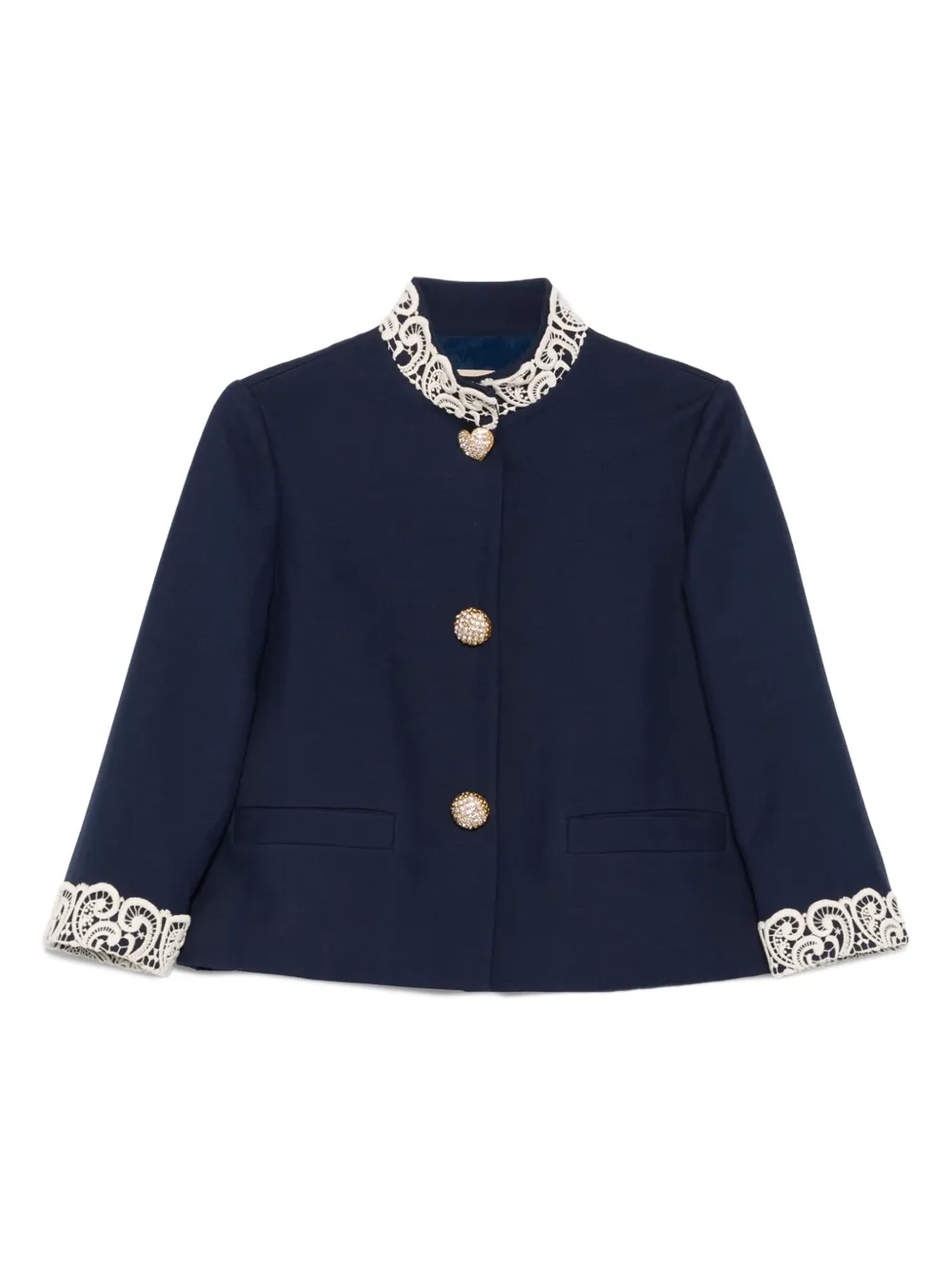 Valentino Garavani lace-trimmed button-detail jacket Blauw