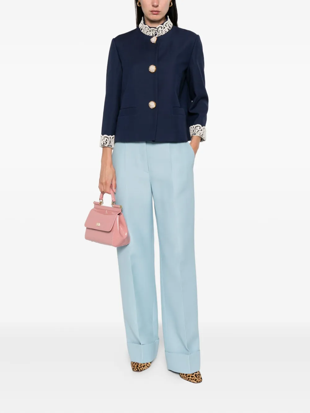 Valentino Garavani cuffed-hem tailored trousers Blauw