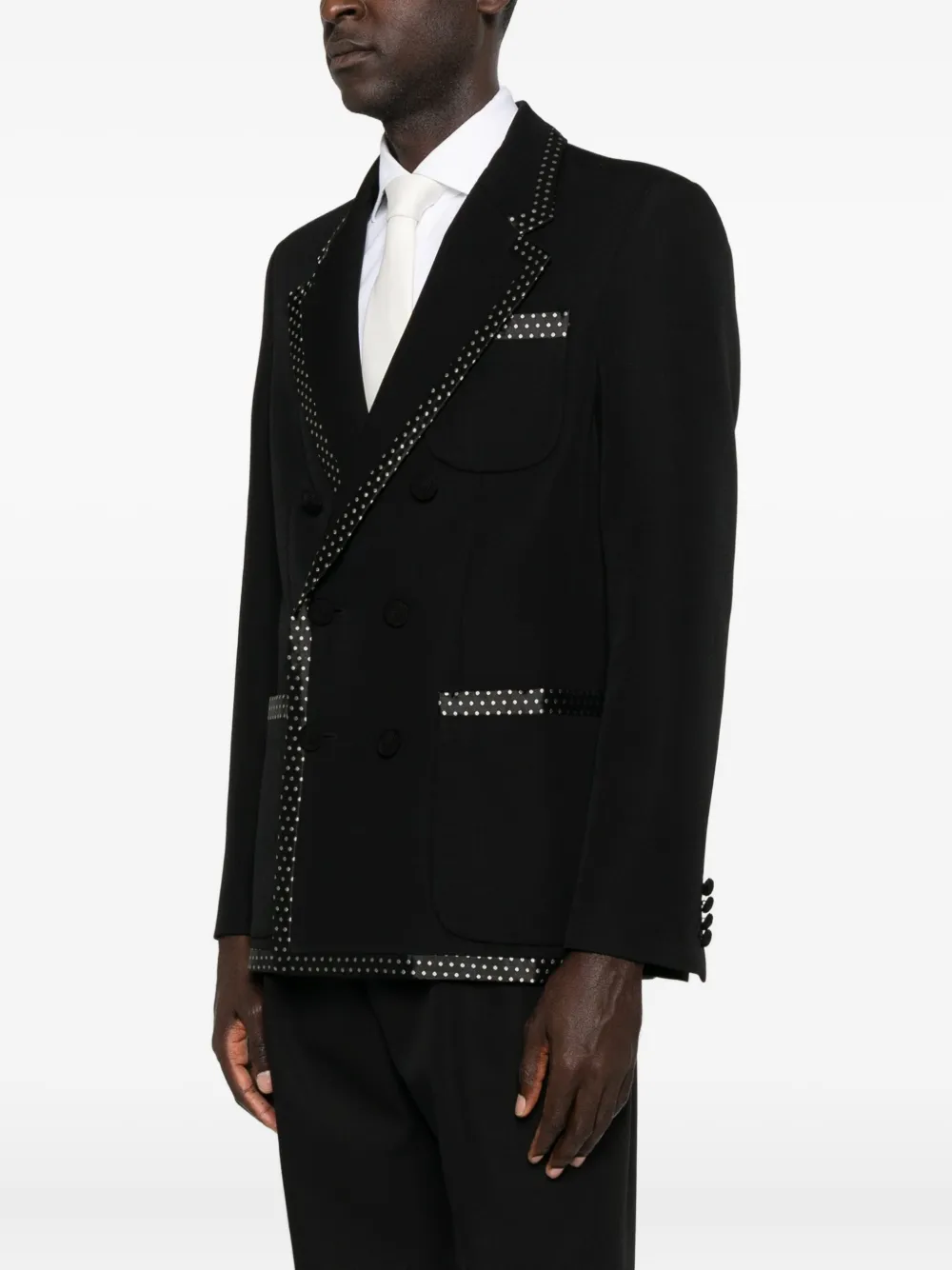 Valentino Polka-dot Trim Double-breasted Jacket In Black