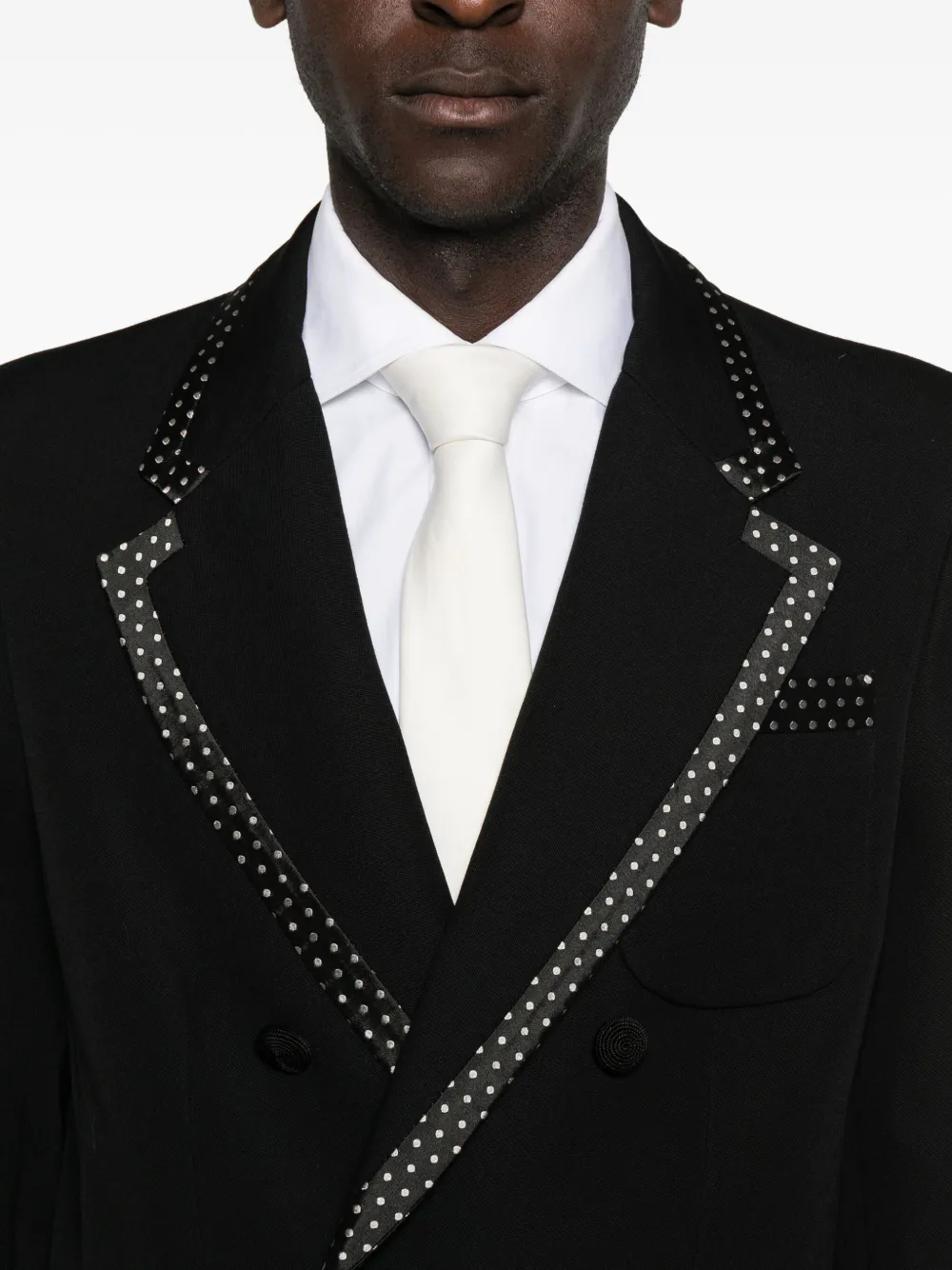 Valentino Polka-dot Trim Double-breasted Jacket In Black