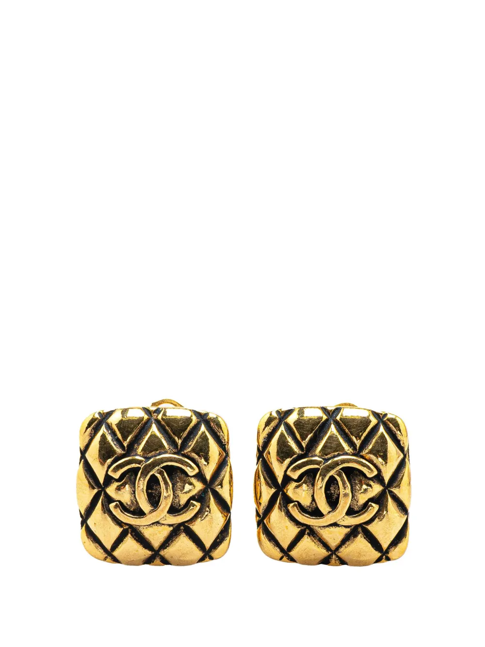 CHANEL Pre-Owned 1980-1990 Gold Plated CC Quilted Square Clip on CHANEL Pre-Owned 1980-1990 Gold Plated CC Quilted Square Clip on