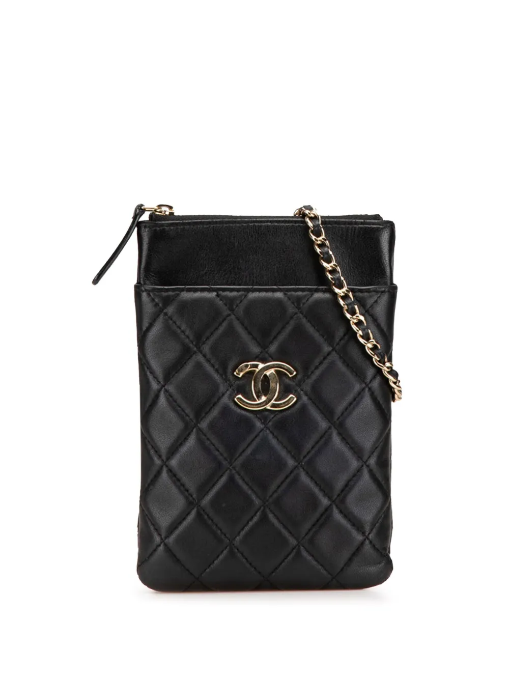 CHANEL Pre-Owned 2019 CC Quilted Lambskin Phone Holder with Chain CHANEL Pre-Owned 2019 CC Quilted Lambskin Phone Holder with Chain