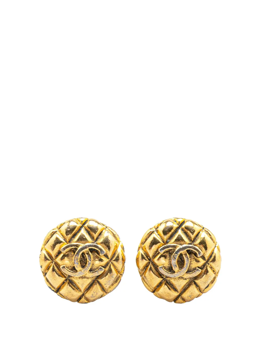 CHANEL Pre-Owned 1980-1990 Gold Plated CC Quilted Clip On Earrings CHANEL Pre-Owned 1980-1990 Gold Plated CC Quilted Clip On Earrings