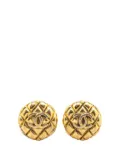 CHANEL Pre-Owned 1980-1990 Gold Plated CC Quilted Clip On Earrings costume earrings
