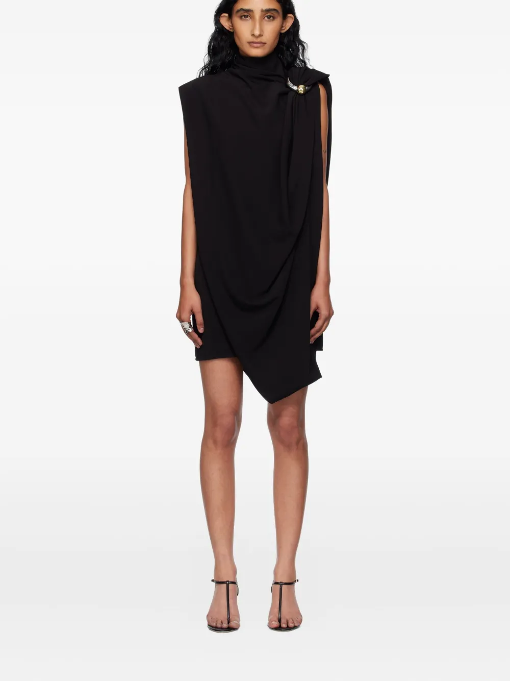 Jean Paul Gaultier draped stand-collar asymmetrical dress | Black | Image 1