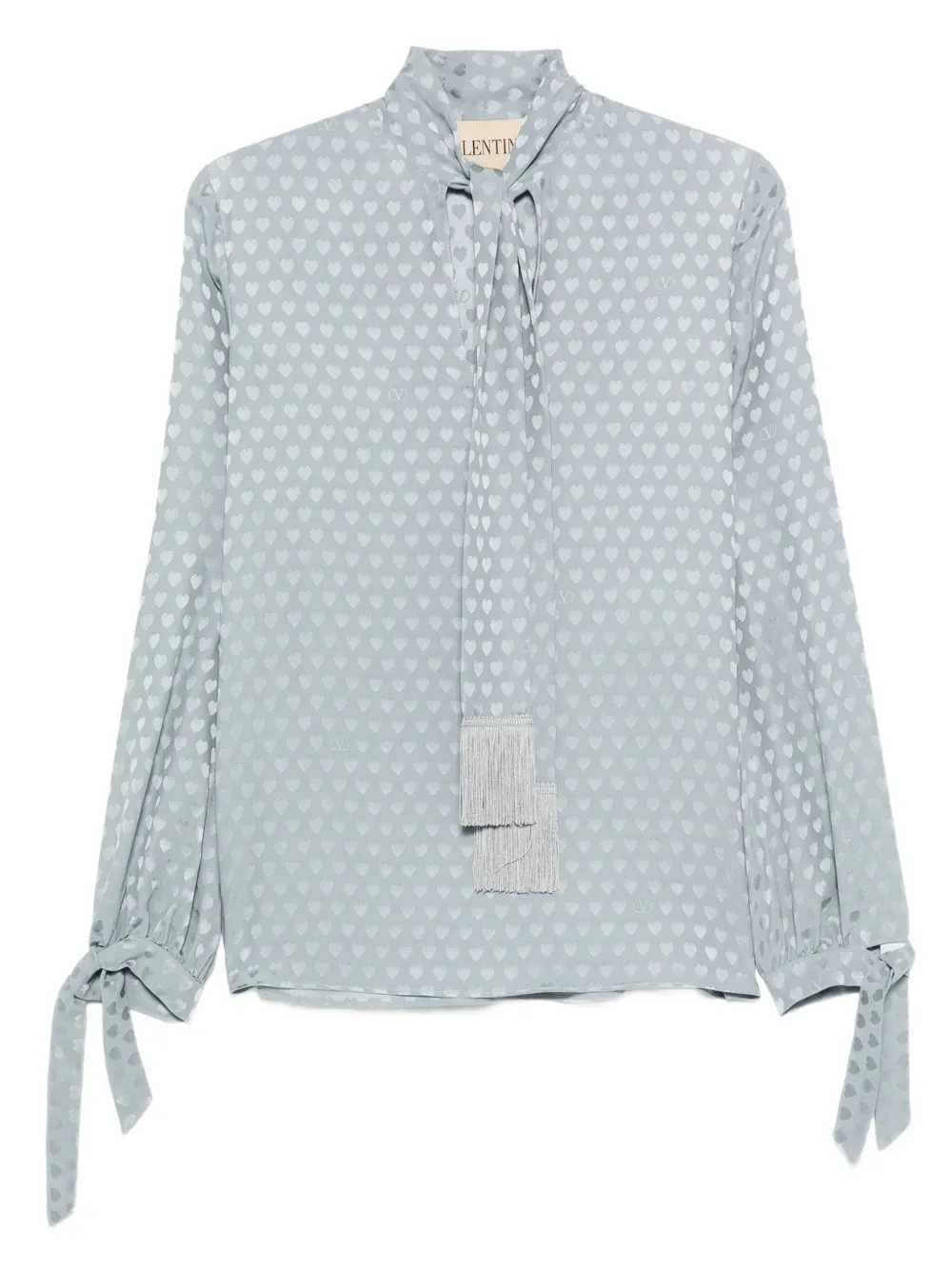 heart-print tie-neck blouse