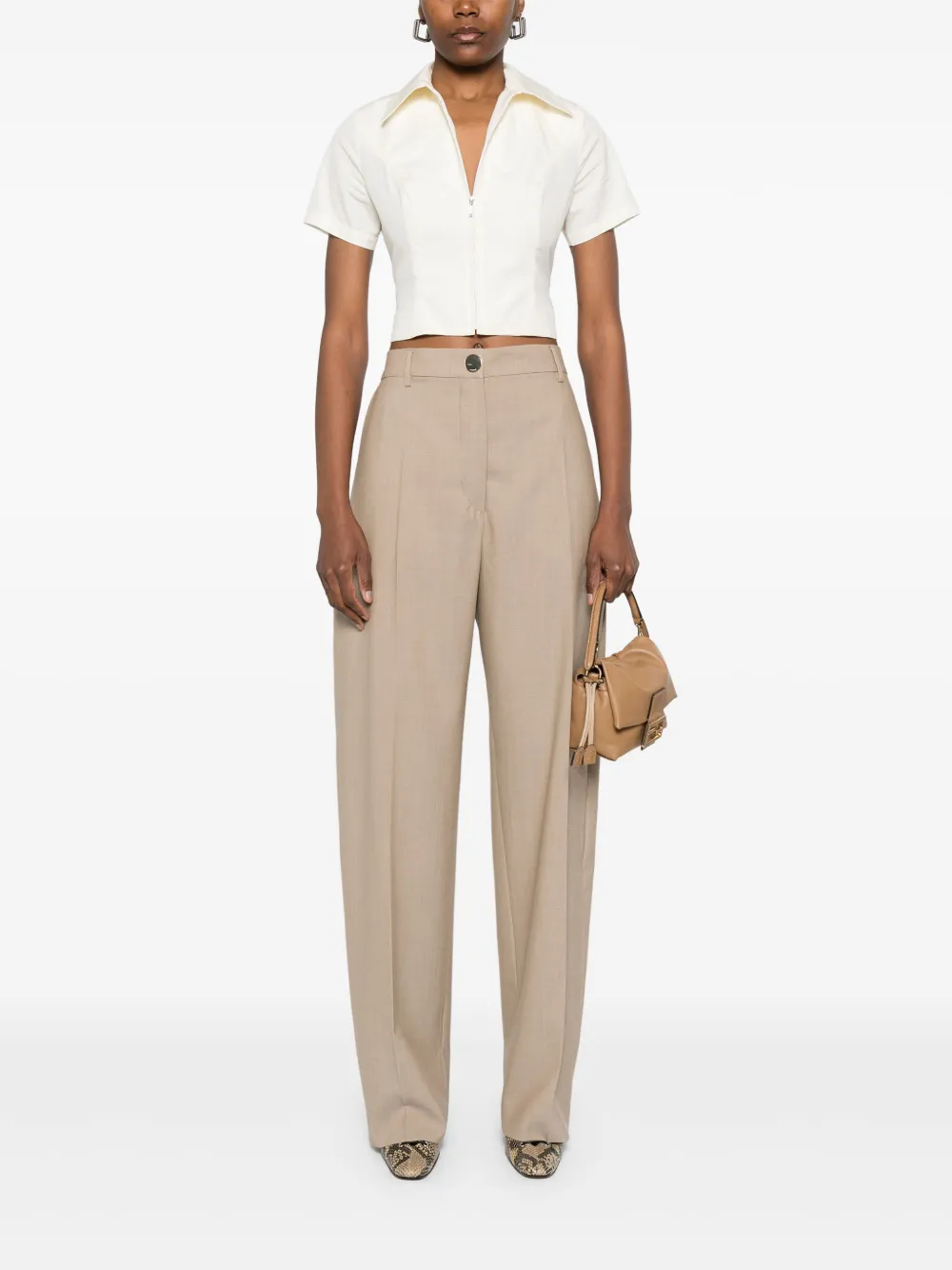 Sportmax virgin wool high-waisted trousers - Beige