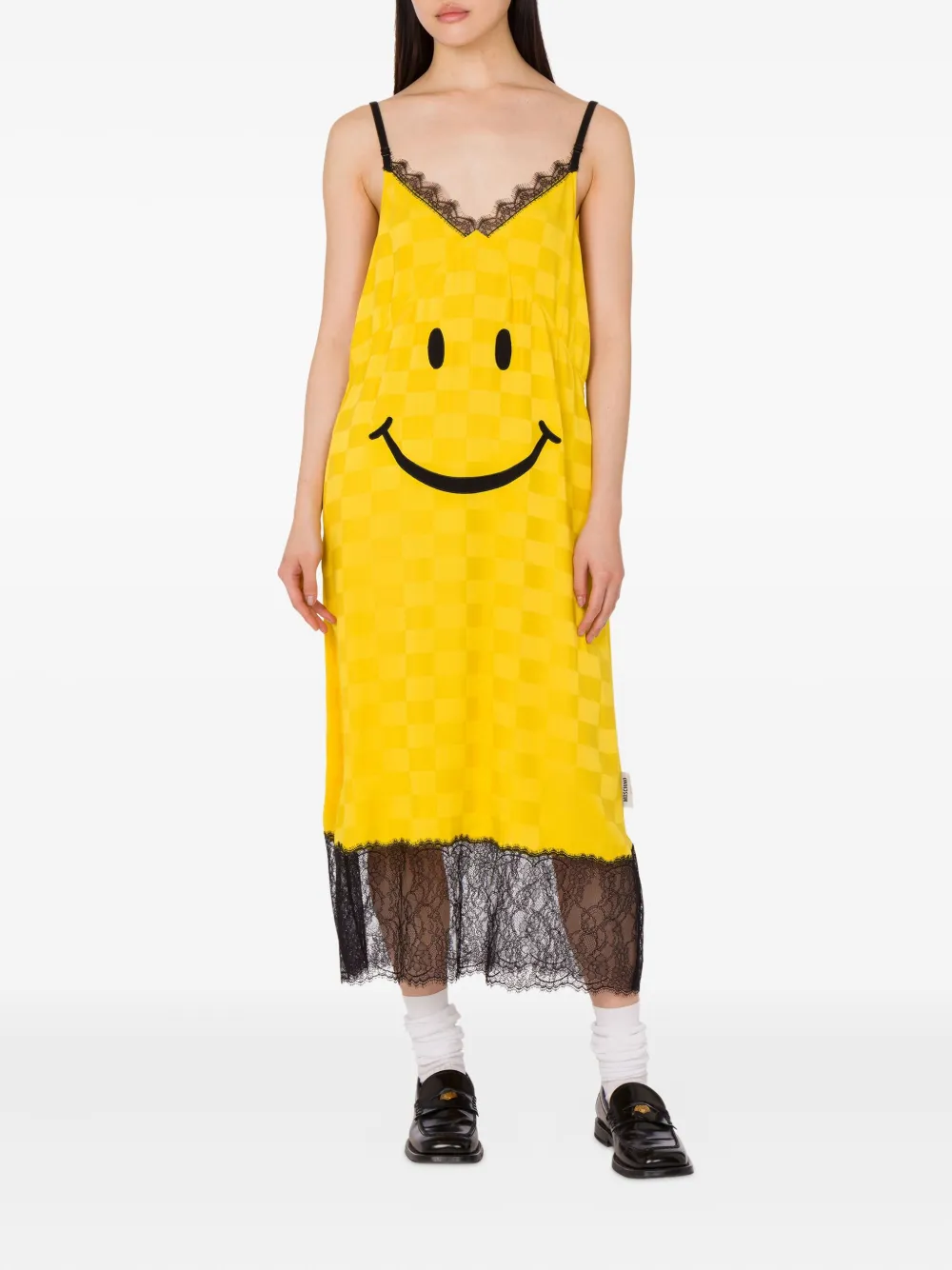 Moschino Smiley midi-jurk met afwerking van kant Geel