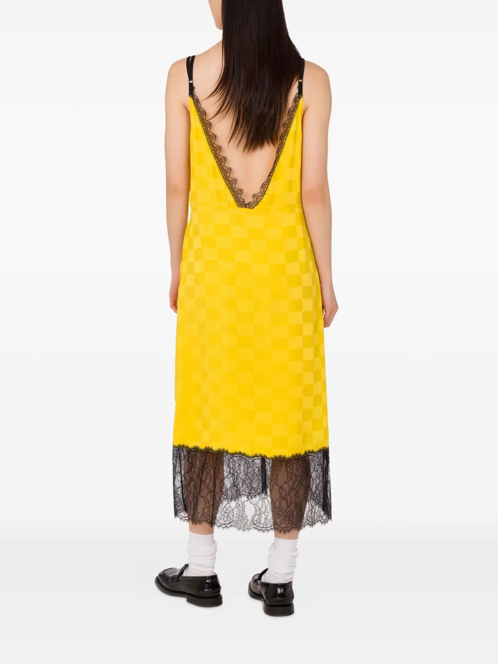 Moschino Smiley midi-jurk met afwerking van kant Geel