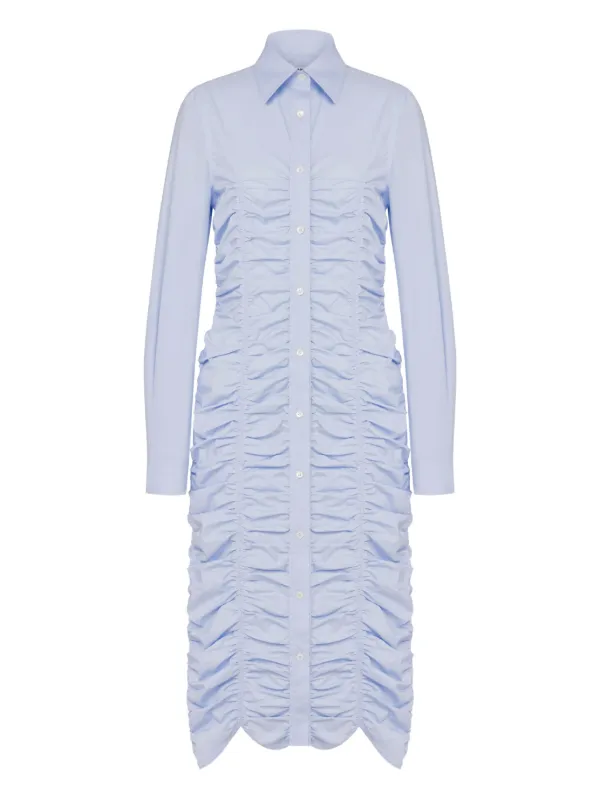 Moschino Ruched button-down Midi Dress | Blue | FARFETCH