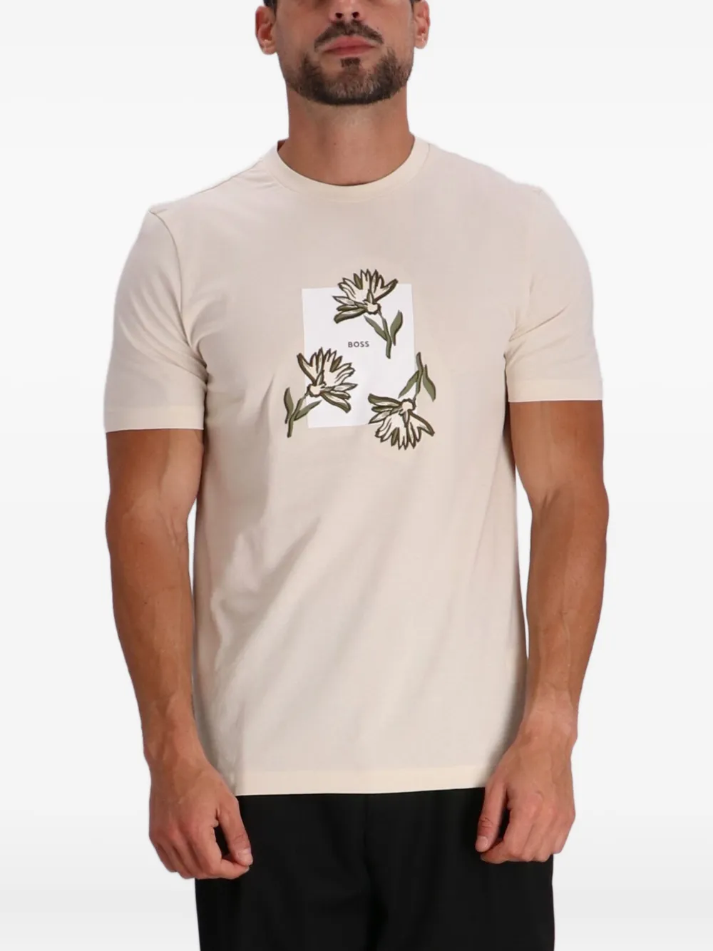 BOSS T-shirt met bloemenprint - Beige