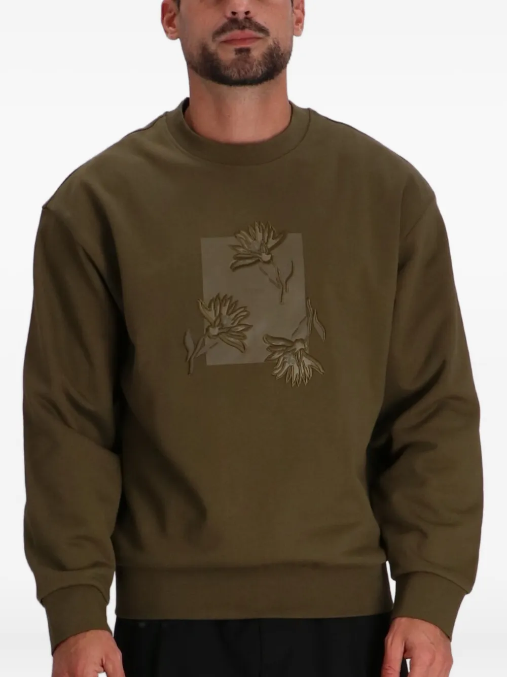 BOSS floral-embroidered sweatshirt - Groen