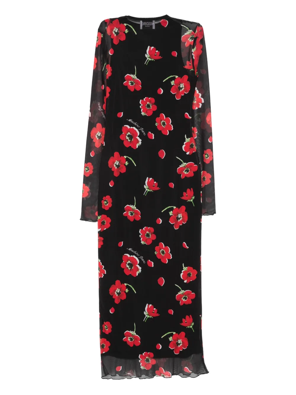Moschino Jeans Floral-print Midi Dress In Black