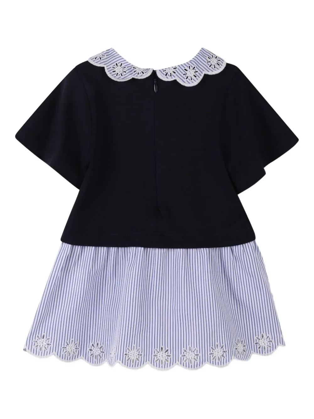 Chloé Kids scalloped-collar striped dress Blauw