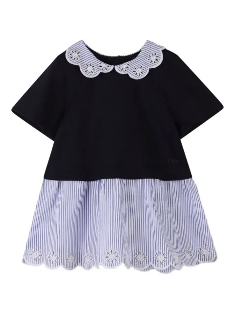 Chloé Kids scalloped-collar striped dress