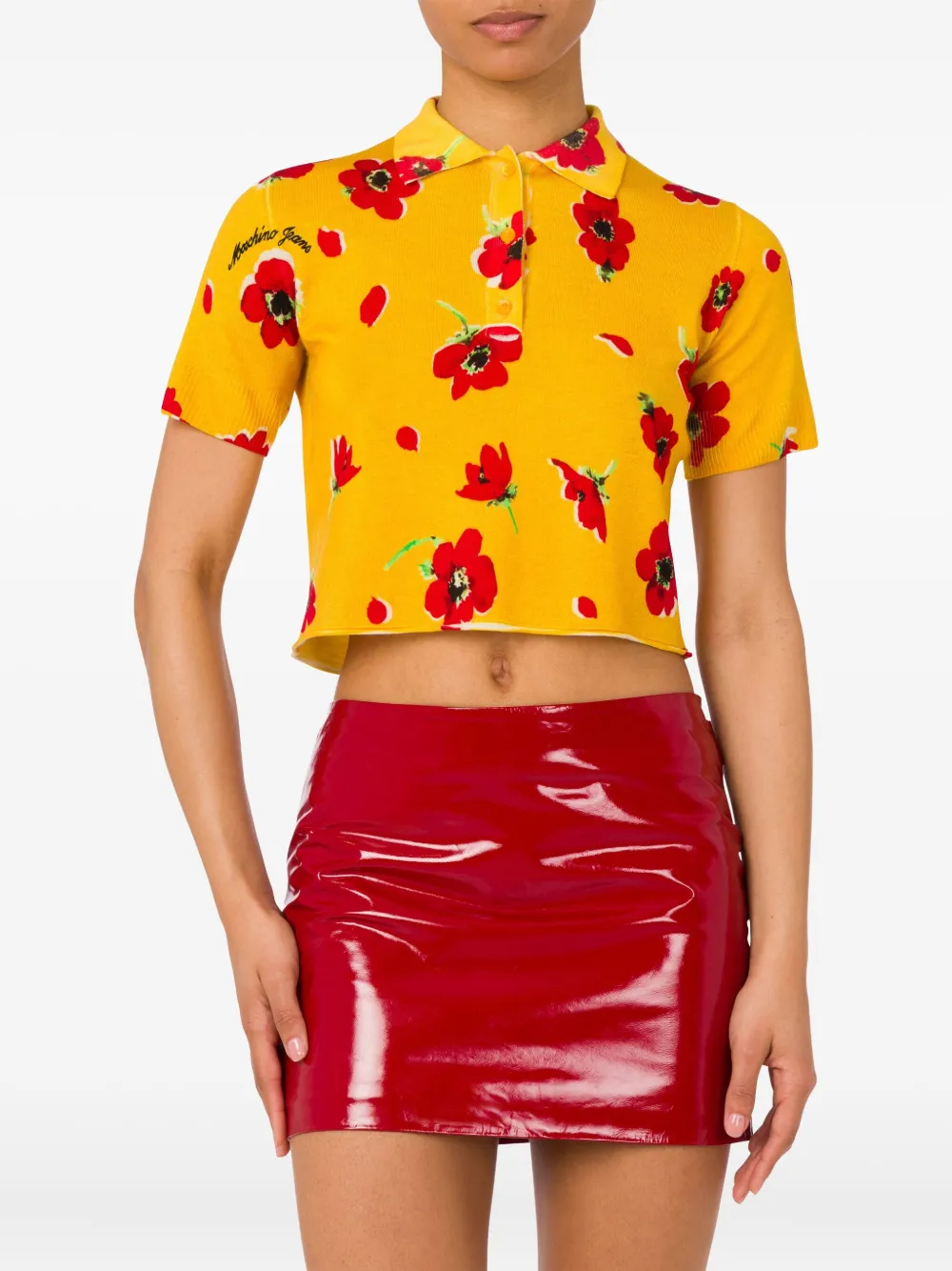 Moschino Jeans Cropped Polo Shirt In Yellow