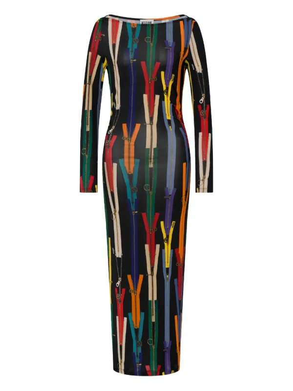 MOSCHINO JEANS abstract-print Midi Dress | Black | FARFETCH OM
