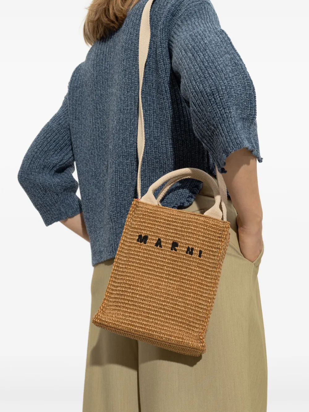 Marni woven raffia tote bag - Beige