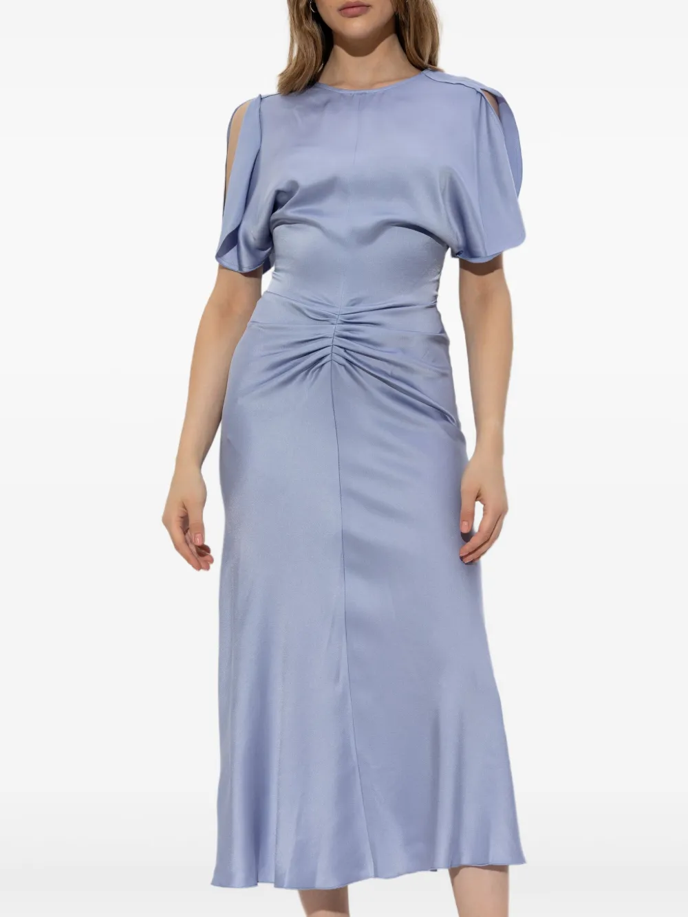 Shop Victoria Beckham Puff-sleeved Ruched Dress