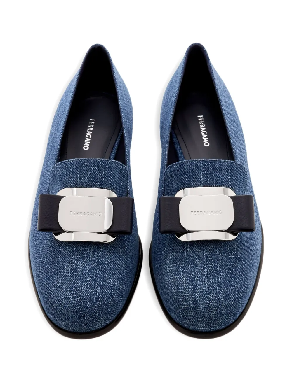 Ferragamo buckle-detailed denim loafers Blue