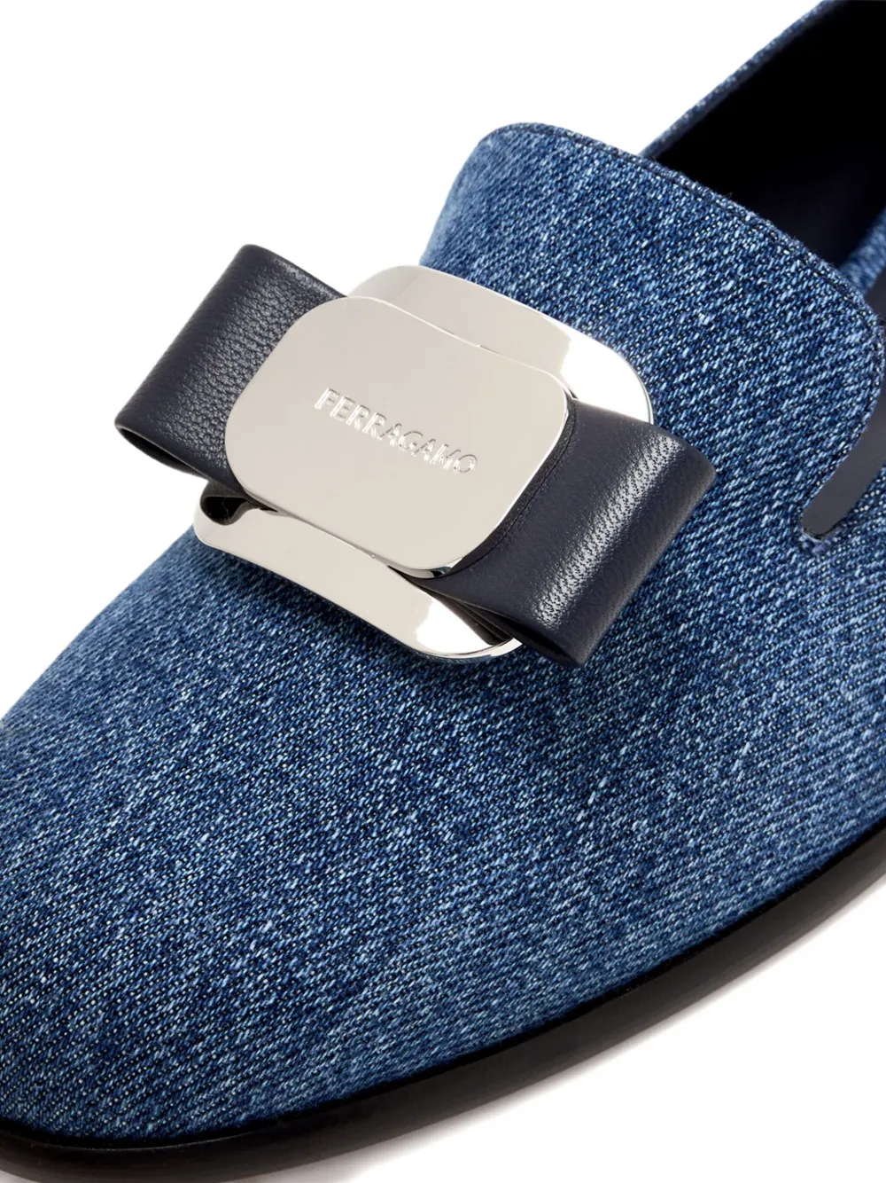 Ferragamo buckle-detailed denim loafers Blue