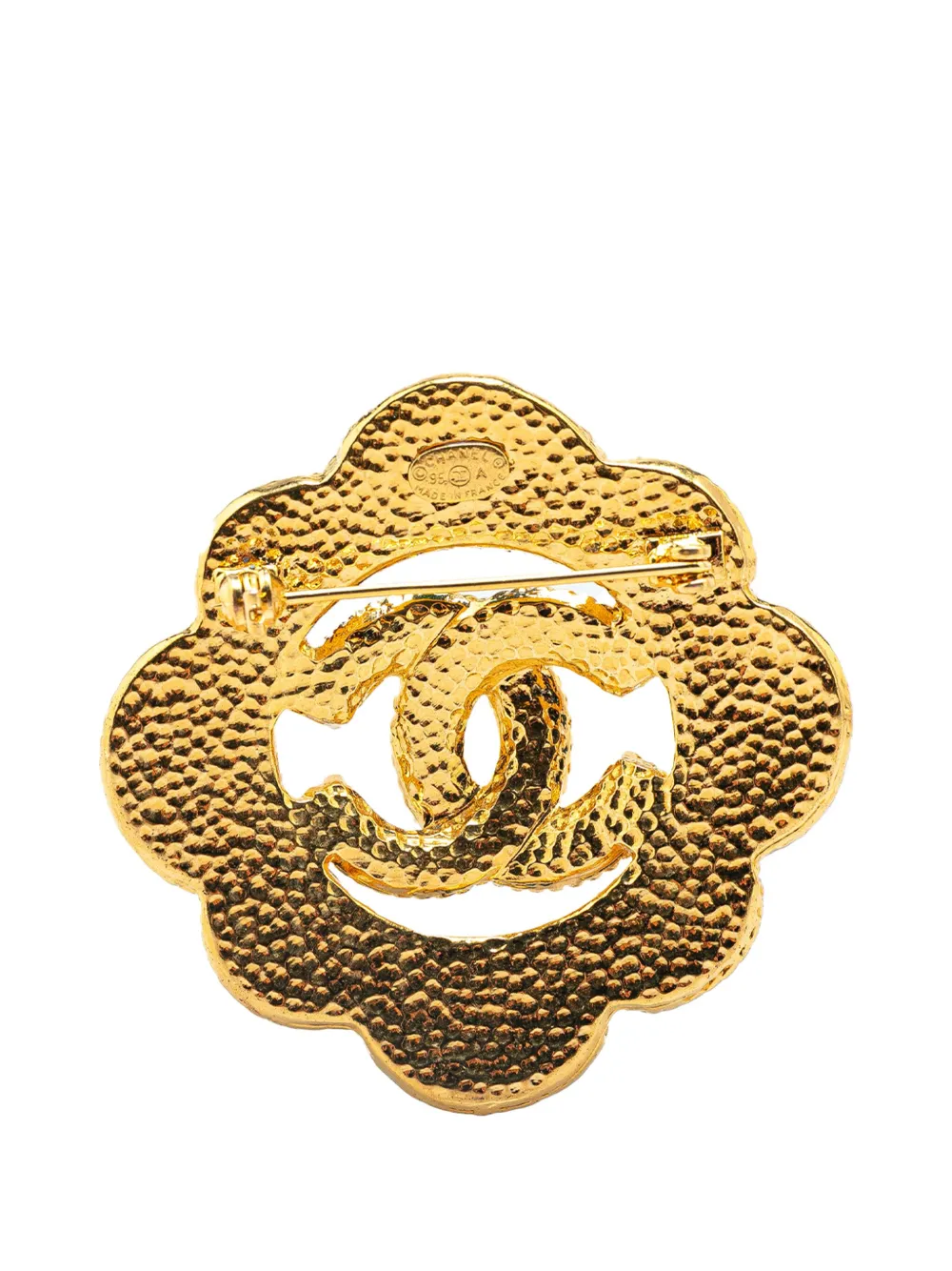 Pre-owned Chanel 1995 Gold Plated Gripore Cc Brooch Costume Brooch