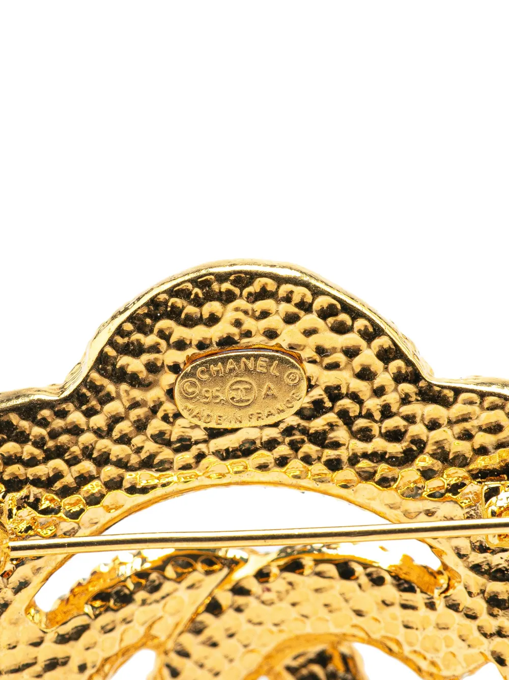 Pre-owned Chanel 1995 Gold Plated Gripore Cc Brooch Costume Brooch