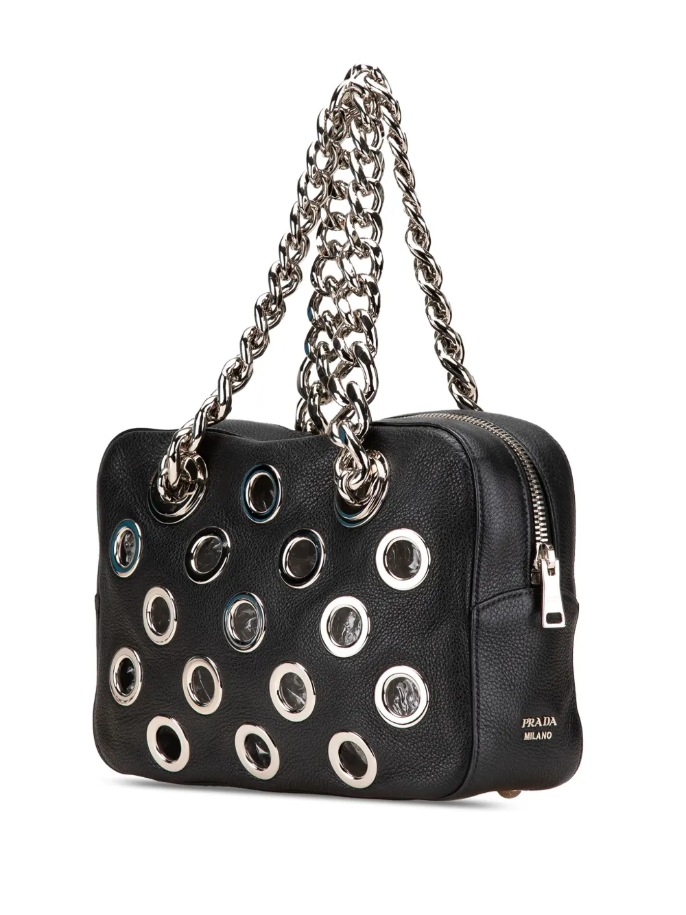 Pre-owned Prada 2000-2024 Vitello Daino Grommet Chain Handbag