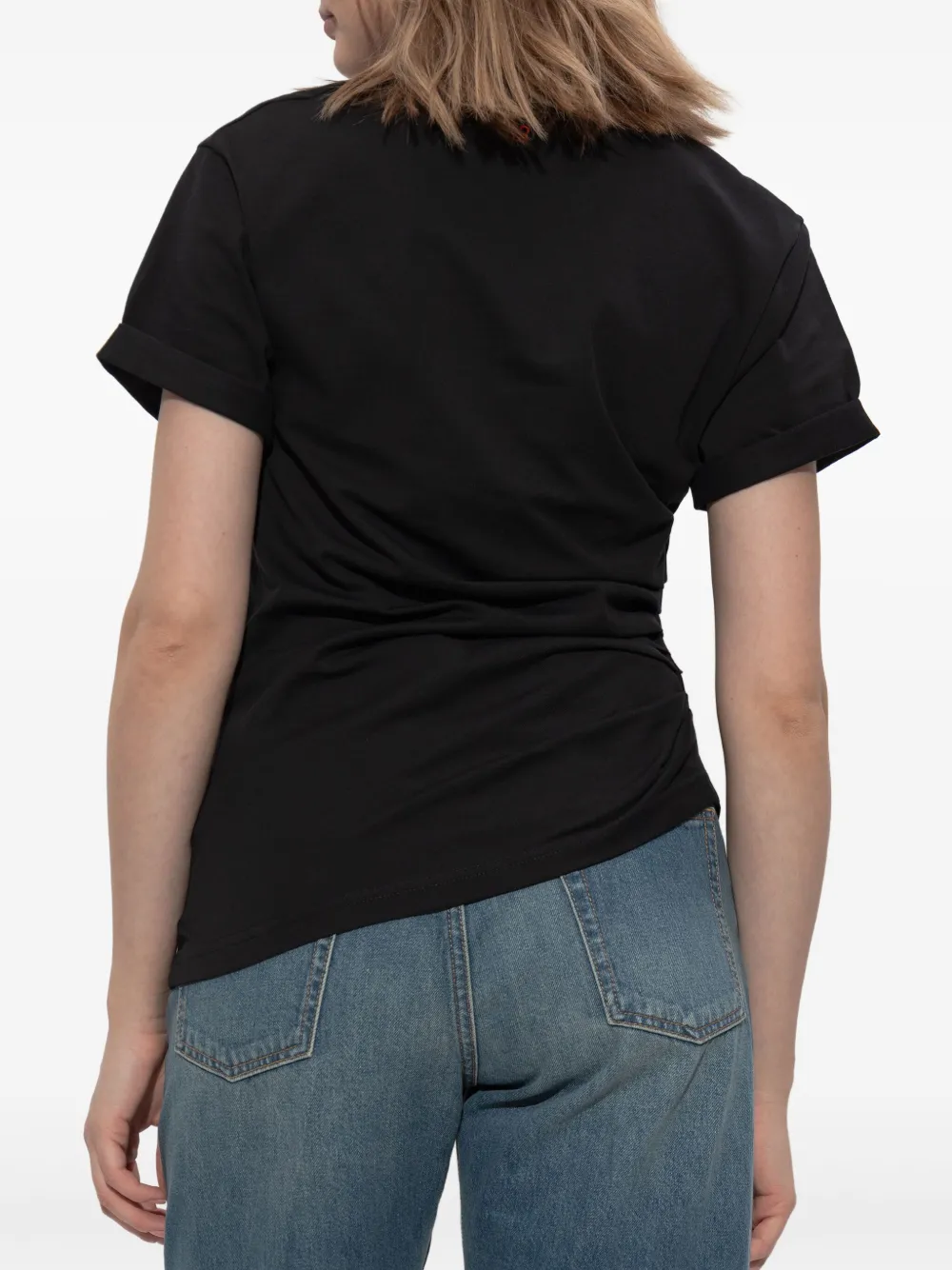 Victoria Beckham Asymmetrisch T-shirt met ruches Zwart
