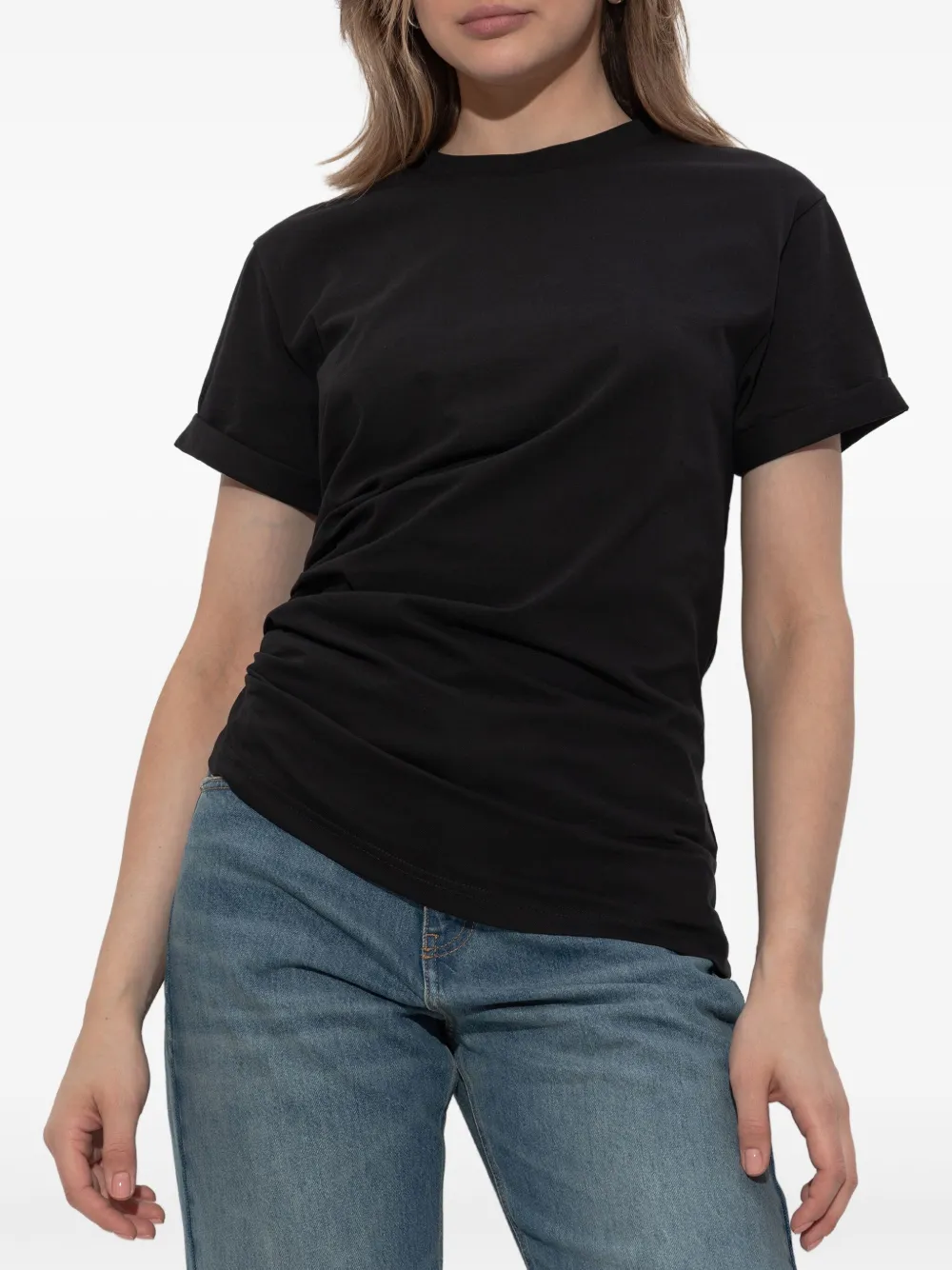 Victoria Beckham Asymmetrisch T-shirt met ruches Zwart