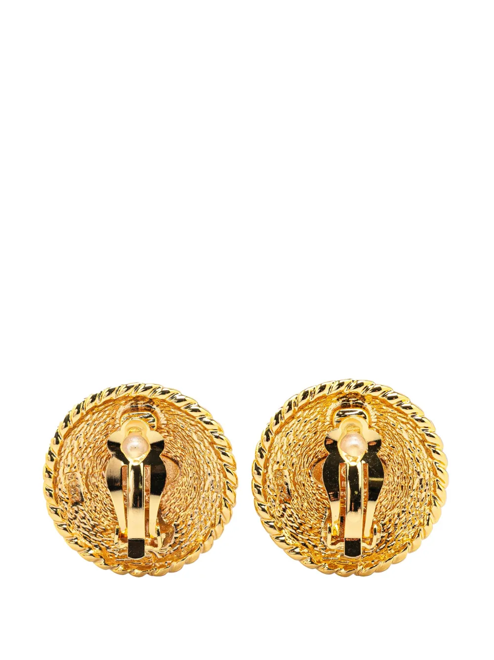 Pre-owned Chanel 1970-1980 Gold Plated Cc Round Clip On Earrings Costume Earrings