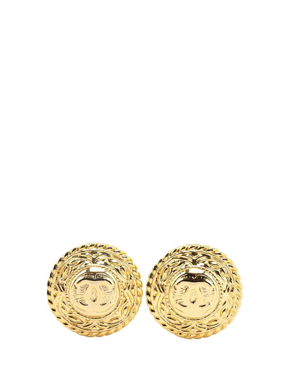 Pre-owned Chanel 1970-1980 Gold Plated Cc Round Clip On Earrings Costume Earrings