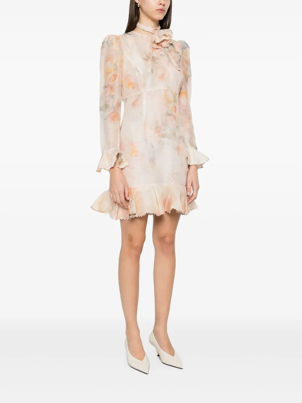 ZIMMERMANN Jurk met bloemenprint en ruches - Beige