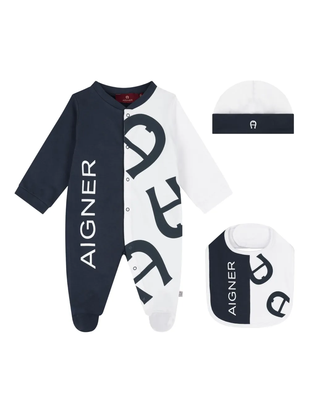 Aigner Kids Tweekleurige romperset met logoprint Zwart