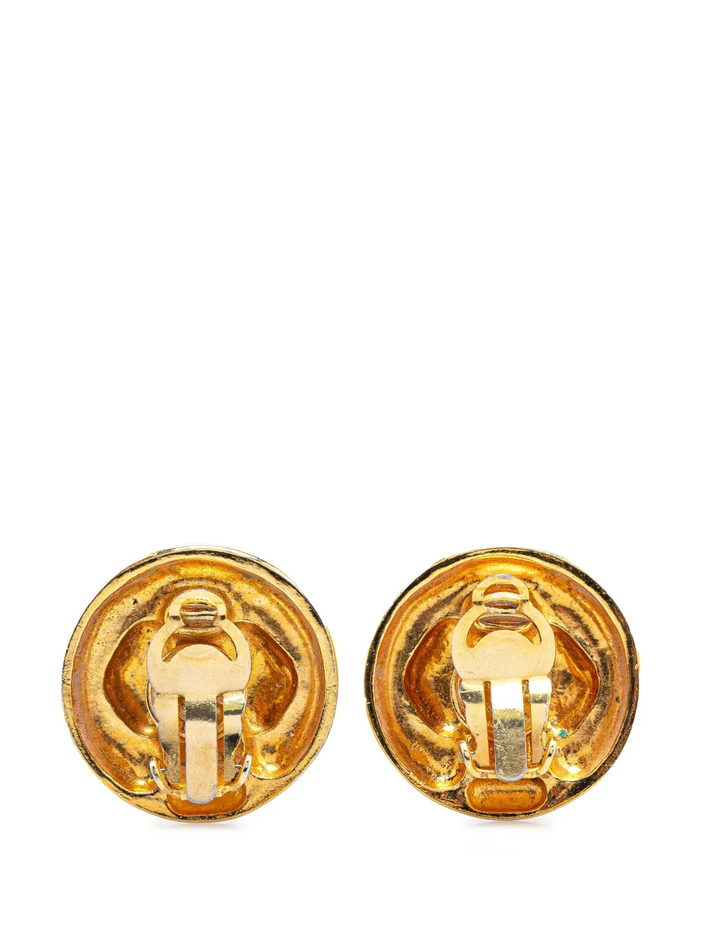 Pre-owned Chanel 20th Century Gold Plated Rhinestones Round Clip On Earrings Costume Earrings