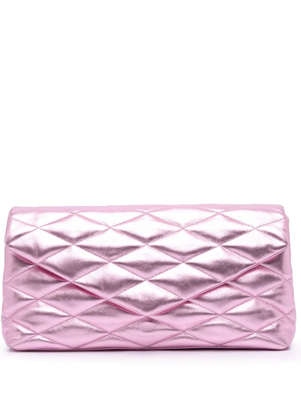 Saint Laurent Pre-Owned 2021 Sade Puffer Envelope Clutch aus gestepptem Metallic-Lammleder | Rosa | Image 1