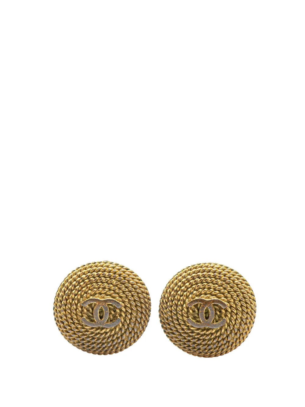Pre-owned Chanel 1995 Gold Plated Cc Rope Clip On Earrings Costume Earrings