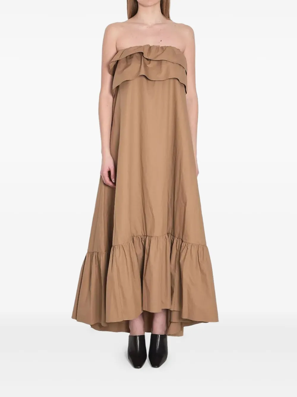Saint Laurent Strapless maxi-jurk met ruches Beige