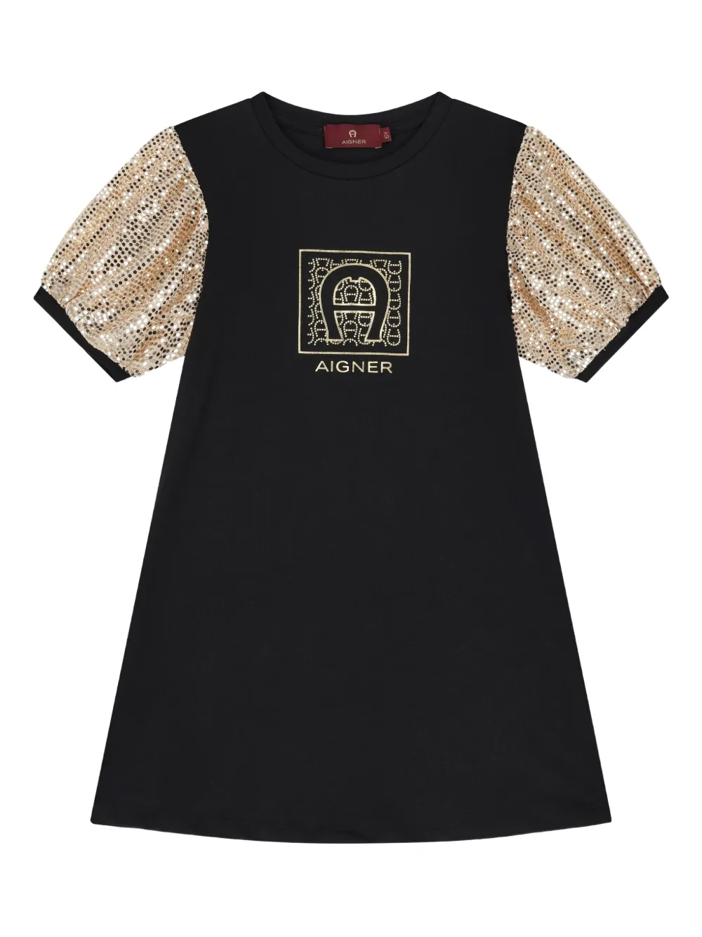 Aigner Kids sequin-embellished puff-sleeve dress - ブラック Aigner Kids sequin-embellished puff-sleeve dress - ブラック