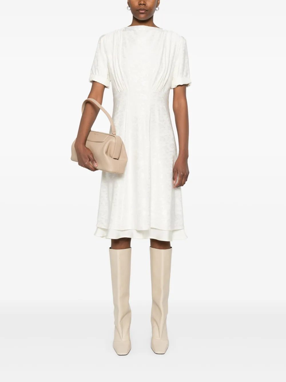 Jil Sander Jurk met jacquard en korte mouwen - Beige