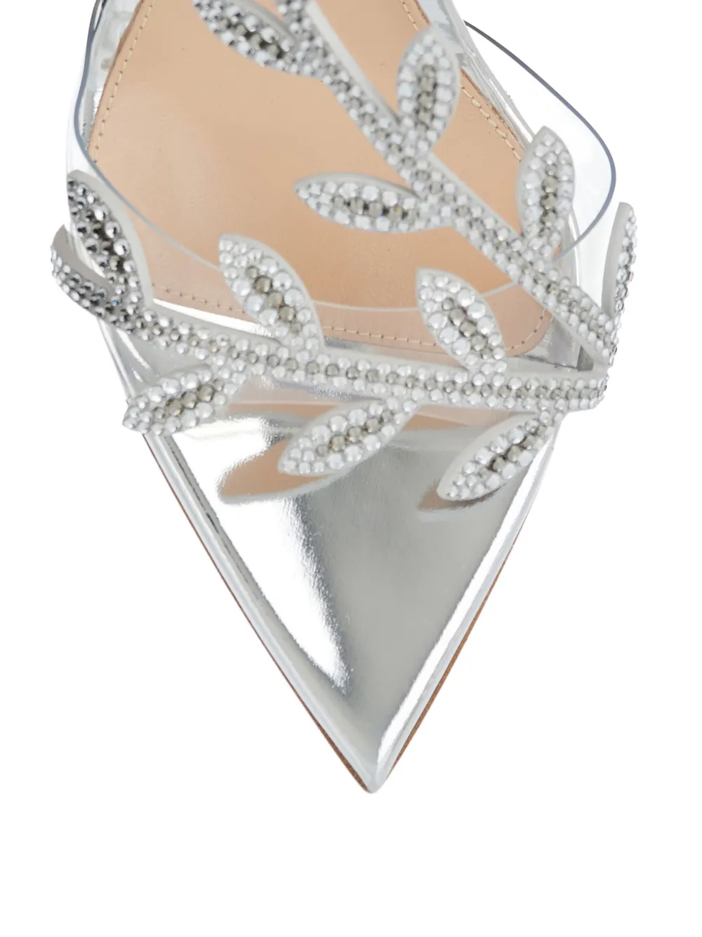 Gianvito Rossi Flavia 70 Crystal-embellished Metallic Leather And Pvc Slingback Sandals In Silver
