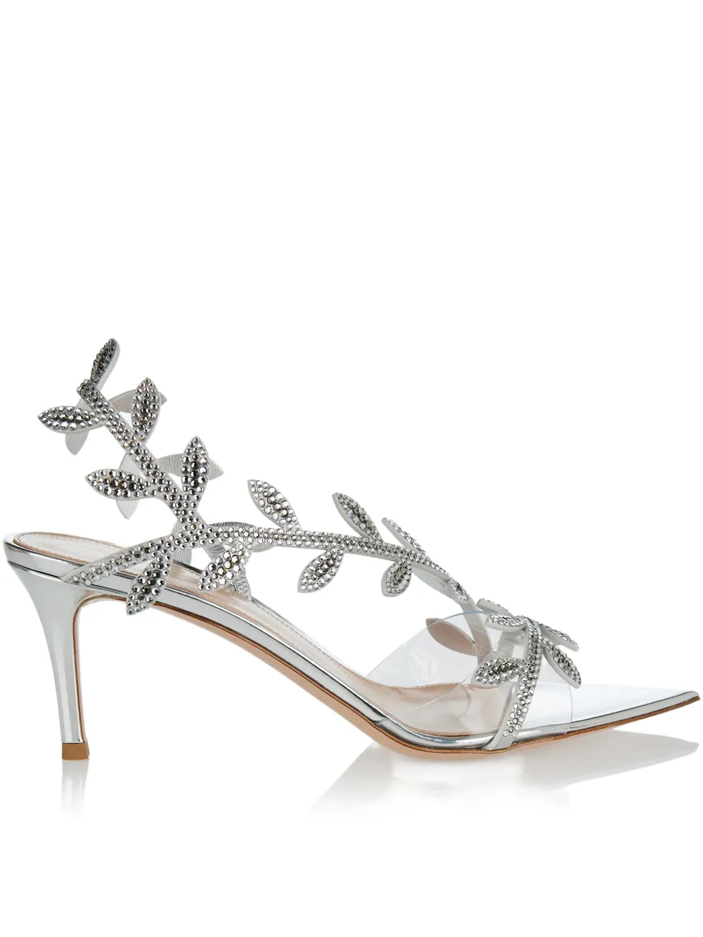 Gianvito Rossi Flavia 70 Crystal-embellished Metallic Leather And Pvc Slingback Sandals In Silver