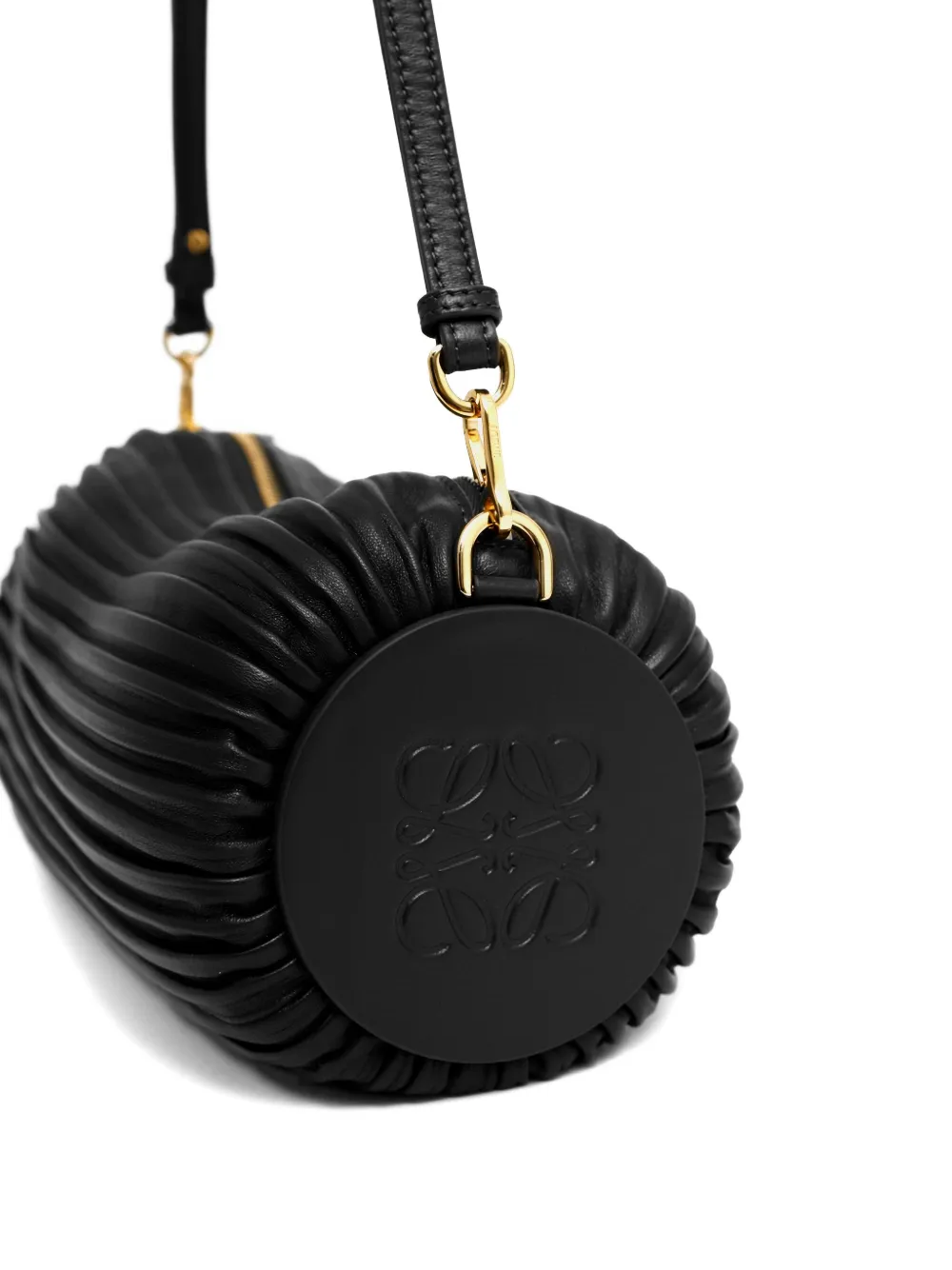 LOEWE Geplooide cilindrische schoudertas met polsband Zwart