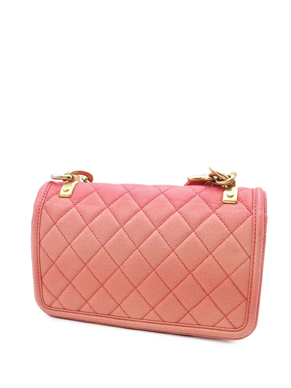 Pre-owned Chanel 2019 Small Quilted Caviar Sunset On The Sea Flap Satchel In Pink