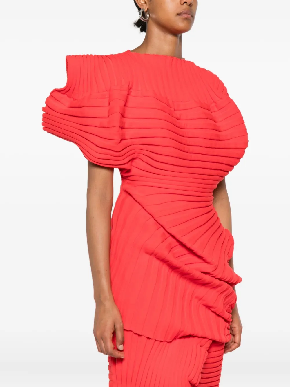 Issey Miyake Ribgebreide top Rood