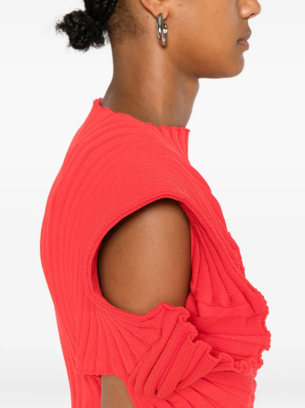 Issey Miyake Ribgebreide top Rood