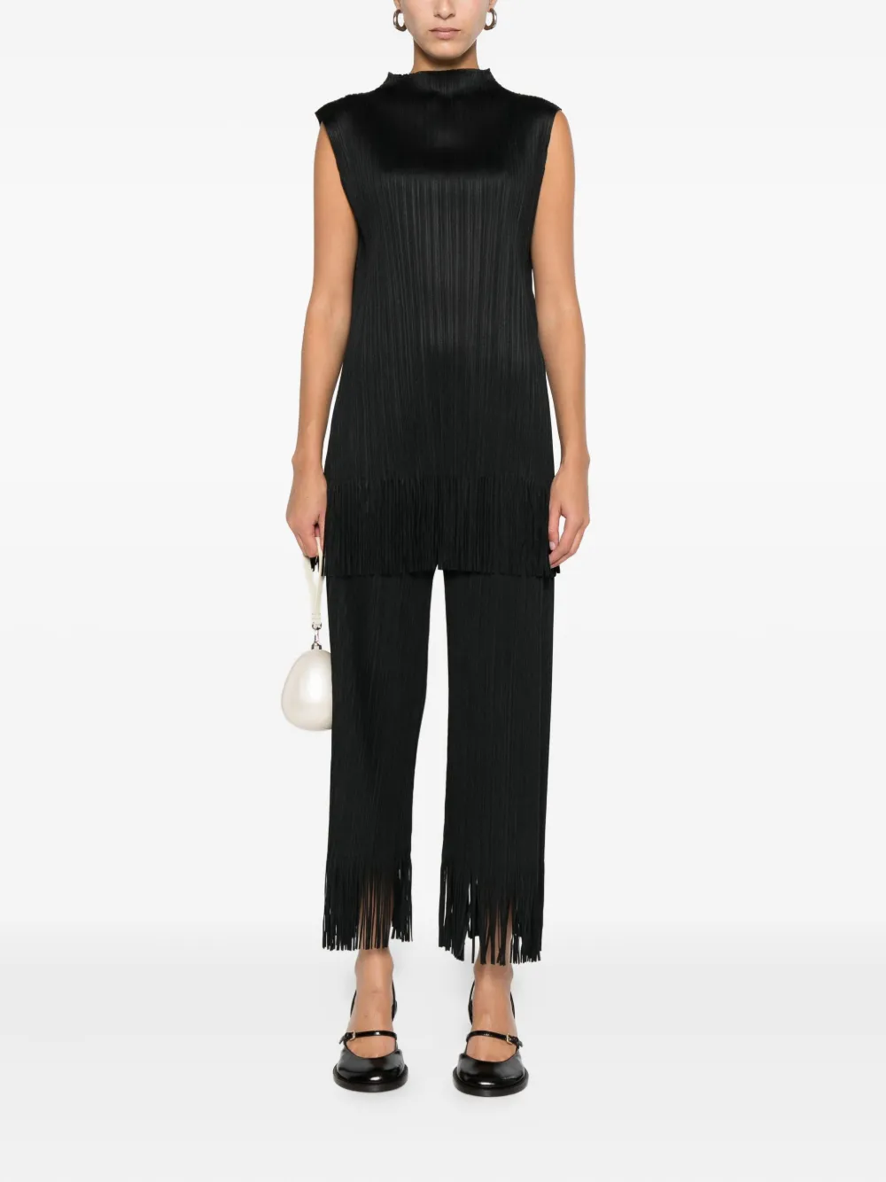 Pleats Please Issey Miyake pleated fringe trousers - Zwart