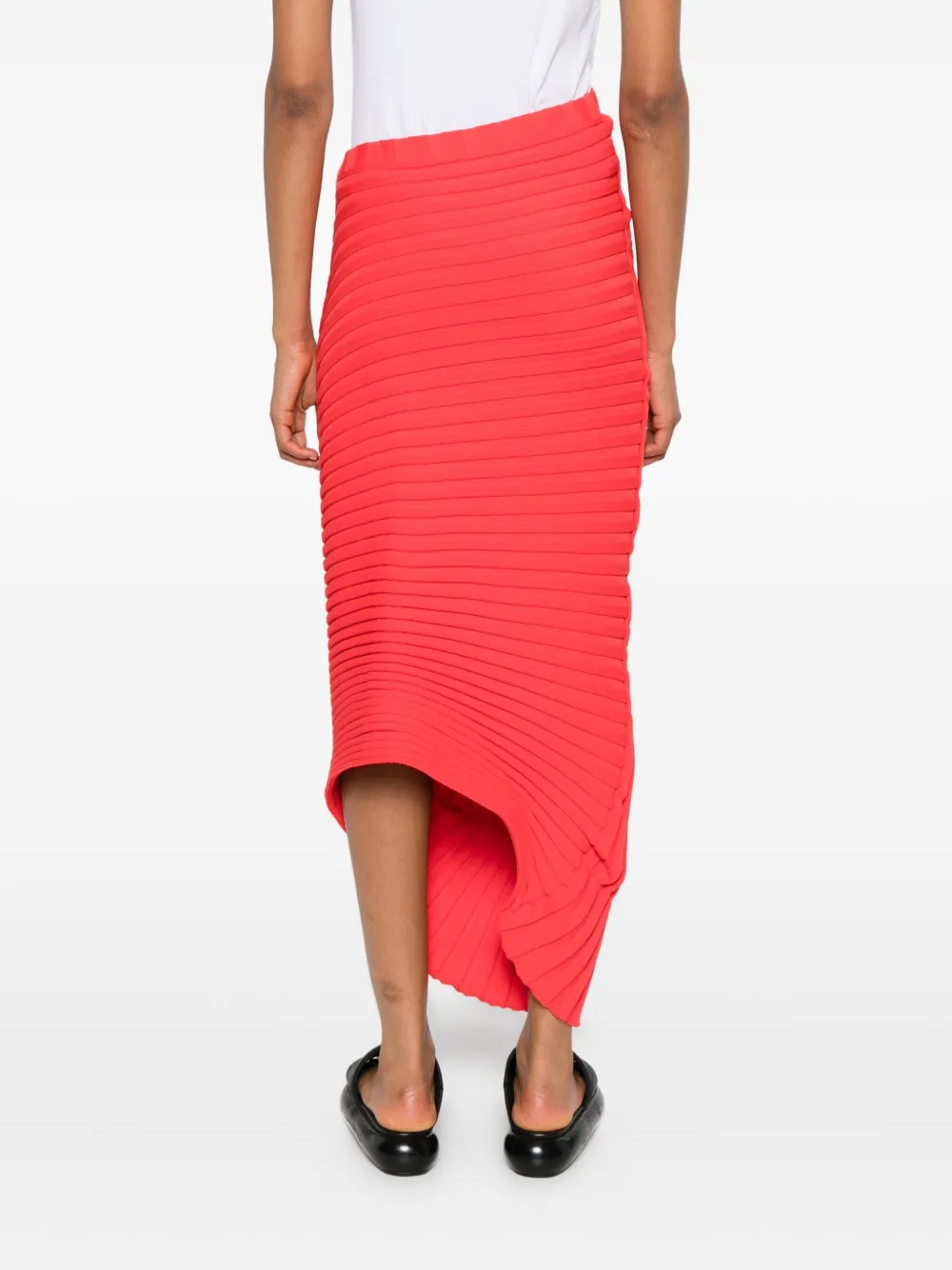 Issey Miyake Knit (as It Is) Pleated Maxi Skirt In Red
